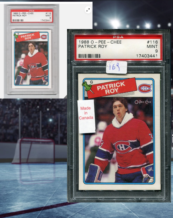 Had something happen for the 1st time in 20+ years on eBay. Bought a card from Canada and shipped from Niagara Fall, NY. The top left photo is from the eBay listing. The right had is what I got. They put a made in Canada sticker and what I would assume is inventory sticker