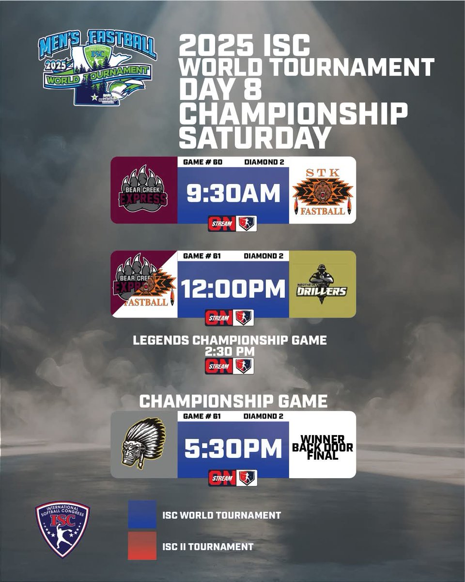 🥎 CHAMPIONSHIP SATURDAY – ISC WORLD TOURNAMENT 🏆
It’s the final day of action in North Mankato and it all comes down to this!

📍 All games on Diamond 2
🎥 Watch every pitch LIVE on <a href="/SoftballPremier/">SPL</a>
