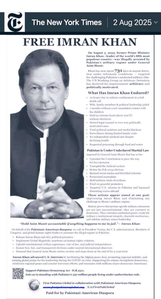 drjalil247's tweet photo. Two years of illegal imprisonment!!! Of @ImranKhanPTI 

Tyranny and fascism of military establishment of Pakistan!
@cnn @arabnews @aljazeera 
@hrw
@RSF_inter 
@amnestysasia @Foxnews @bbcworld  @skynews @cnni @EUparliment @UScongress
@amnesty
@ThinkDemocracy
@freedomhouse
@CIMA_Media
@IRIglobal
@ACLEDINFO
@UNinPak
@HRCP87
@IFJGlobal
@UNHumanRights
@EU_Commission