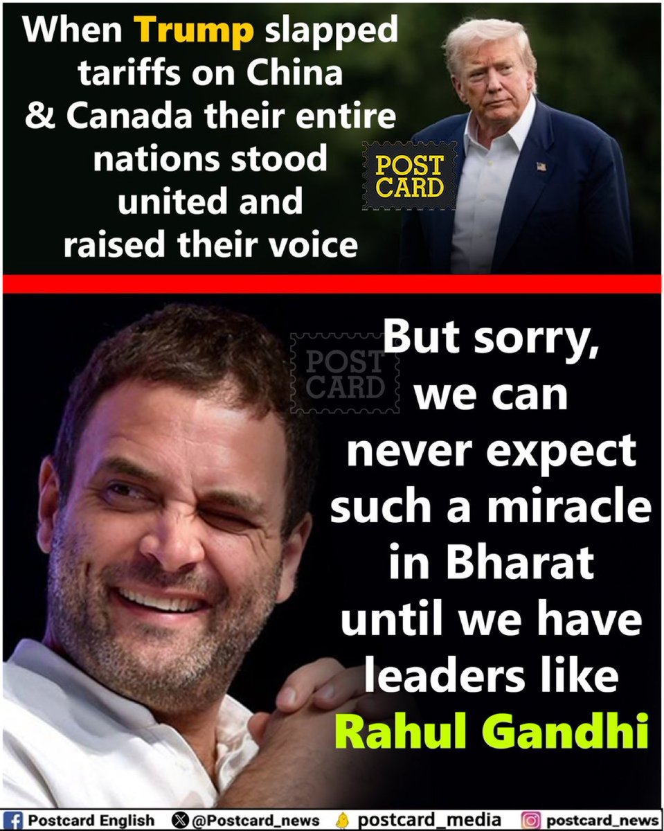 AURAICTT's tweet image. When Trump slapped tariffs on China &amp;amp; Canada their entire nations stood united and raised their voice

But sorry, we can never expect such a miracle in Bharat until we have leaders like Rahul Gandhi 🤡

#RahulGandhiExposed #Congressmukthbharath