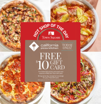 Craving pizza? Head to California Pizza Kitchen today! Spend $50 and score a FREE $10 TSLV gift card! 🍕