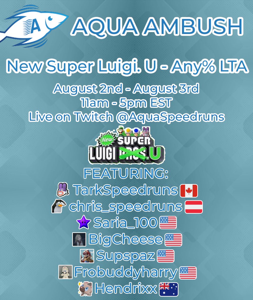 twitch.tv/aquaspeedruns in 1hour