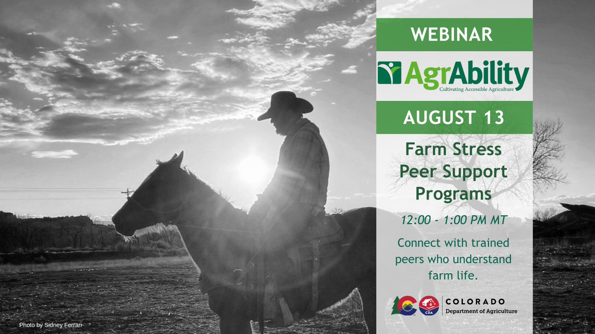 @NatlAgrability invites you to join this free webinar on August 13 to learn about three peer support programs that help you face the unique challenges of #farmlife. Connect with trained peers to tackle stress and access vital resources. Register now at agrability.org/onlin.../farm-…