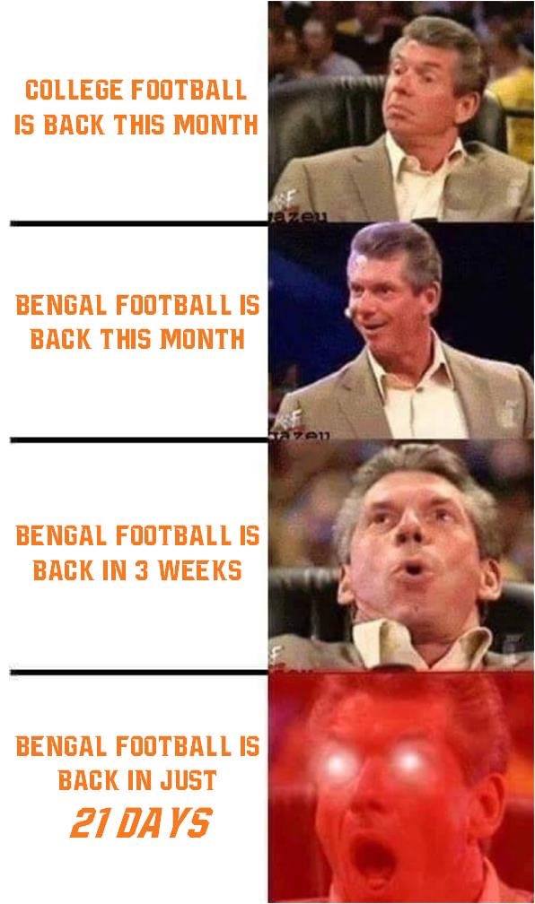 College Football is back this month…
But BENGAL FOOTBALL is back in just 21 DAYS 🐅🏈

#RoarBengalsRoar 
#CountdownToKickoff