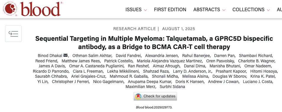 Rahul Banerjee, MD, FACP (@rahulbanerjeemd) on Twitter photo 1/ As <a href="/End_myeloma/">Luciano J Costa</a> has said so eloquently:
"The only place where BCMA must come before GPRC5D is the dictionary."
Talquetamab bridging before BCMA CAR-T in myeloma - short, very effective, and rapidly becoming my preferred approach for patients with aggressive #MMsm biology! 1/ As <a href="/End_myeloma/">Luciano J Costa</a> has said so eloquently:
"The only place where BCMA must come before GPRC5D is the dictionary."
Talquetamab bridging before BCMA CAR-T in myeloma - short, very effective, and rapidly becoming my preferred approach for patients with aggressive #MMsm biology!