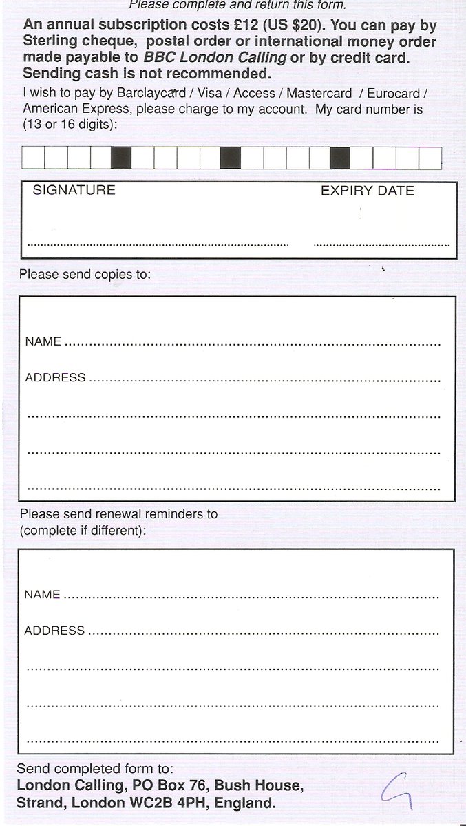 Did you ever subscribe to the BBC World Service magazine 'London Calling'? I'm still on the lookout for old copies, especially any from the 1960s, early 1970s. So if you have some boxed up in the loft and want to pass them on I'd love to hear from you
