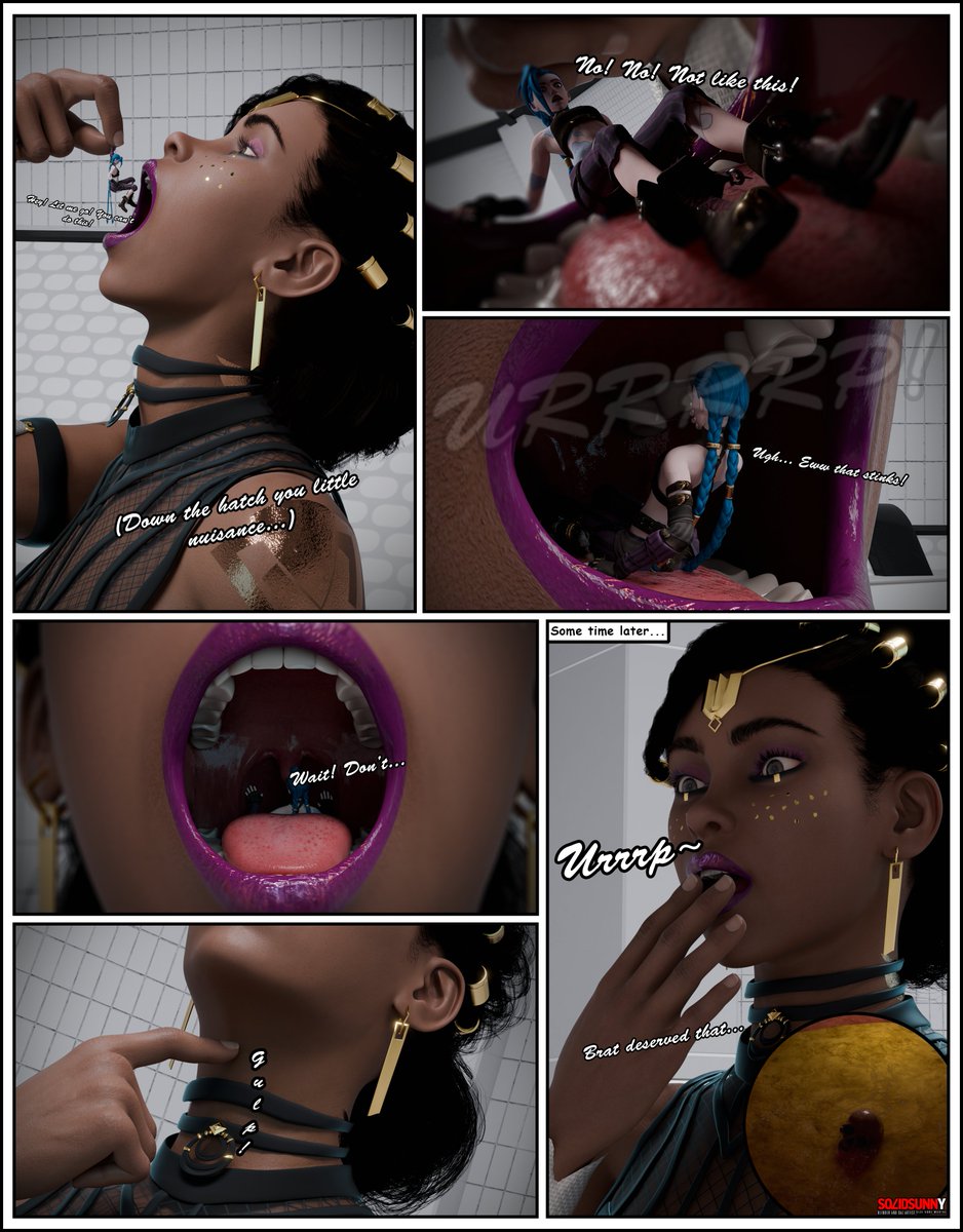 Prelude to Vore Day: Nuisance

Mel, fed up with Jinx's craziness, sends her to the point of no return in a satisfying manner...

Commissions are open...

#SizeTwitter #vore #mawshot #giantessvore