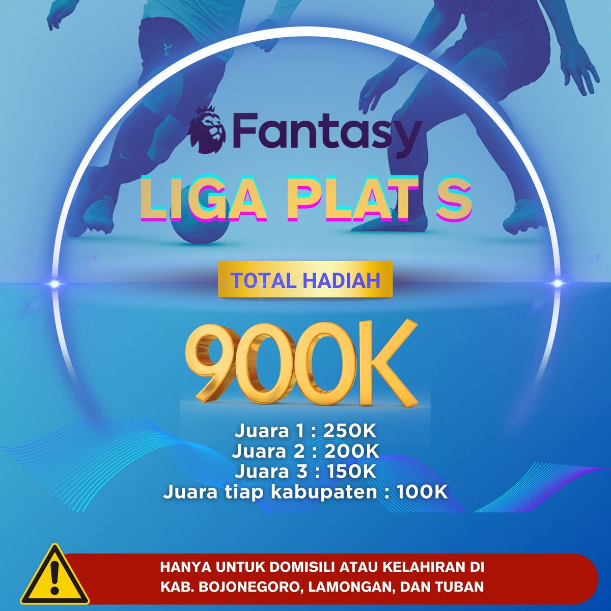 🚨 Liga Plat S FPL 2024/25 Resmi Dibuka!

Hadiah total 900K khusus kamu yang lahir/domisili di Bojonegoro, Lamongan, &amp; Tuban.

Cara daftar:
1. Follow <a href="/fpl_askir/">FPL ASKIR</a>
2. Retweet post ini
3. Isi form 👉forms.gle/RUXZ8JDdYqxhNJ… (Kode liga muncul di akhir form)