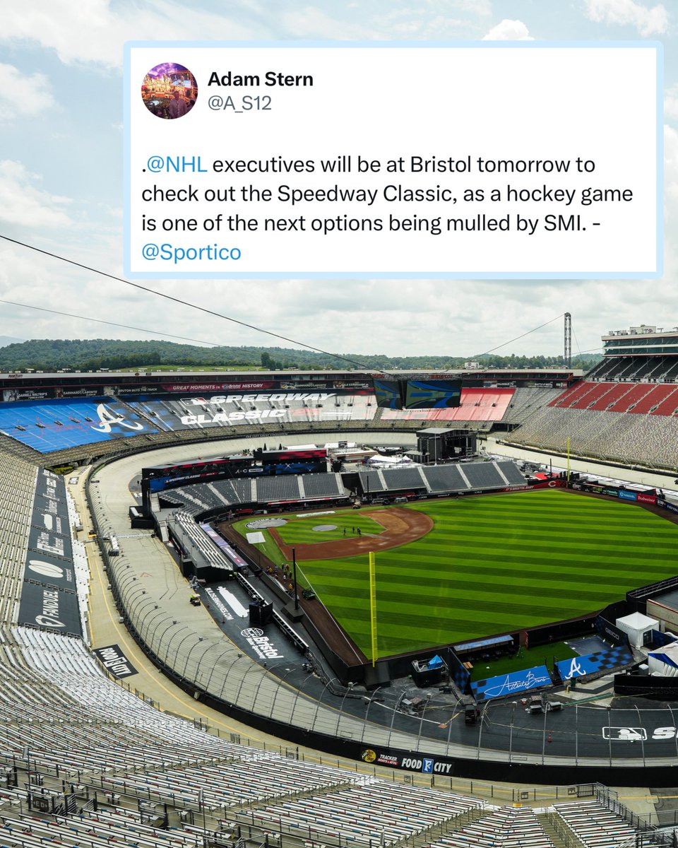 B/R Open Ice (@br_openice) on Twitter photo After the MLB Speedway Classic, Bristol Motor Speedway wants to host an NHL game at the track 👀
(via <a href="/A_S12/">Adam Stern</a>) After the MLB Speedway Classic, Bristol Motor Speedway wants to host an NHL game at the track 👀
(via <a href="/A_S12/">Adam Stern</a>)