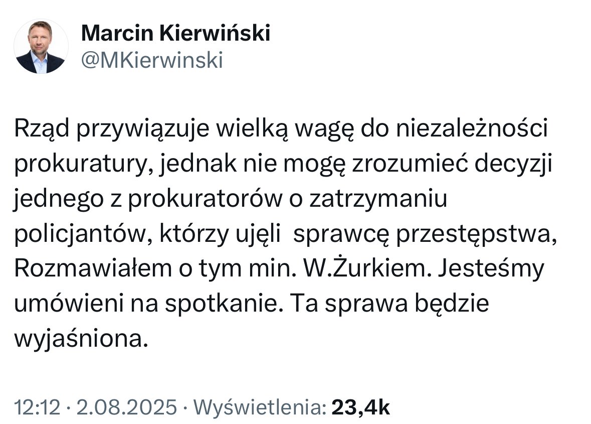 Rząd przywiązuje wielką wagę do niezależności prokuratury, więc jeden minister pójdzie do drugiego, by wpływać na decyzję prokuratora prowadzącego postępowanie.
