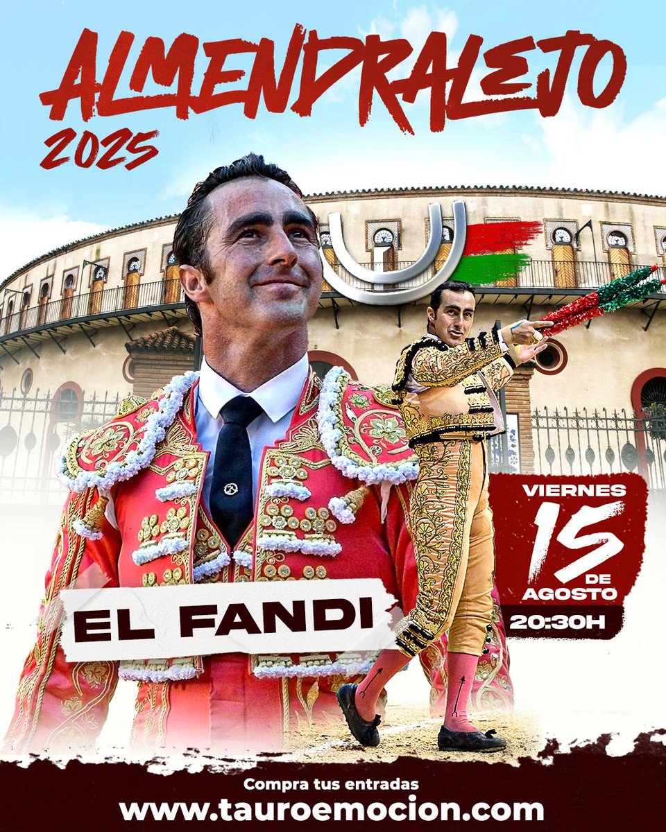 📸 𝗘𝗟 𝗙𝗔𝗡𝗗𝗜, 𝟮𝟱 𝗔𝗡̃𝗢𝗦 𝗗𝗘 𝗘𝗡𝗧𝗥𝗘𝗚𝗔

Este 15 de agosto, uno de los toreros más populares del escalafón hará el paseíllo en Almendralejo.

Ven a vivir una cita especial…

🎟️ 𝗘𝗡𝗧𝗥𝗔𝗗𝗔𝗦 𝗗𝗜𝗦𝗣𝗢𝗡𝗜𝗕𝗟𝗘𝗦 en tauroemocion.es.