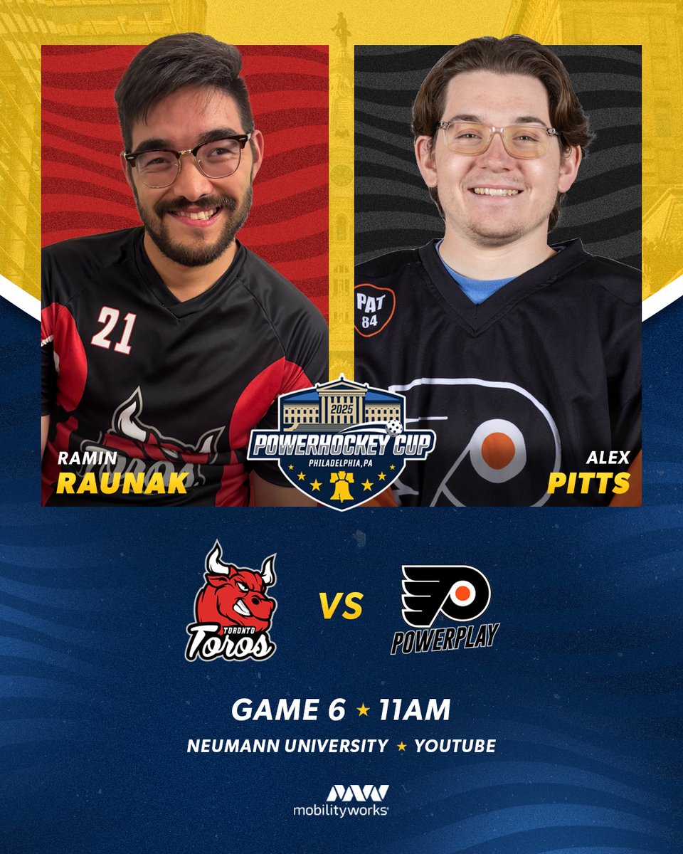 2025 Powerhockey Cup (@2025phc) on Twitter photo Day two starts with the <a href="/TorontoTorosPH/">Toronto Toros</a> of <a href="/PowerHockeyTO/">PowerHockey Toronto</a> taking on the <a href="/FlyersPwrPlay/">Philadelphia Flyers PowerPlay</a> Black at 11AM. Don't miss it!
Watch live: youtube.com/watch?v=NFBBwk…
#PlayOn | <a href="/mobilityworks/">MobilityWorks</a> Day two starts with the <a href="/TorontoTorosPH/">Toronto Toros</a> of <a href="/PowerHockeyTO/">PowerHockey Toronto</a> taking on the <a href="/FlyersPwrPlay/">Philadelphia Flyers PowerPlay</a> Black at 11AM. Don't miss it!
Watch live: youtube.com/watch?v=NFBBwk…
#PlayOn | <a href="/mobilityworks/">MobilityWorks</a>