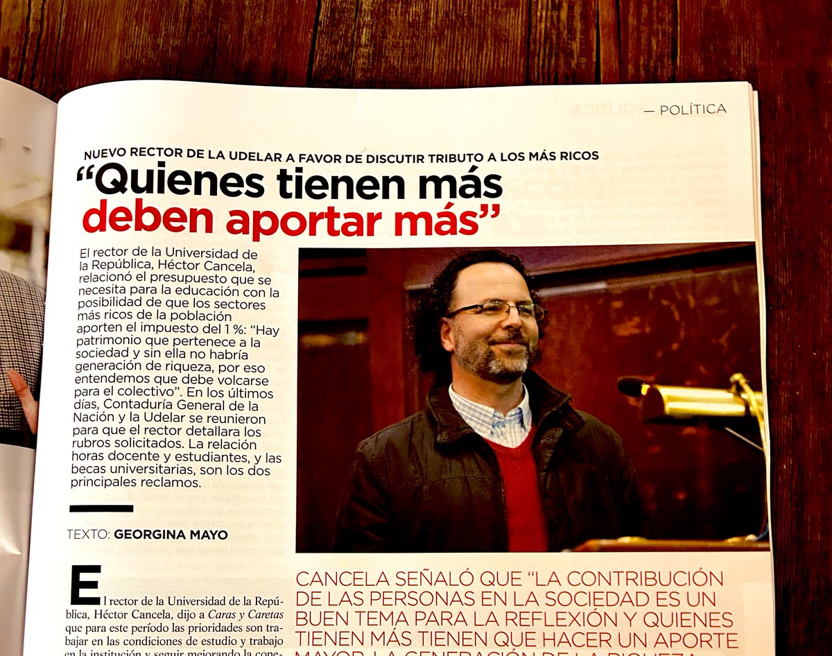 Georgina Mayo (@georgina_mayo_) on Twitter photo El rector de la Universidad de la República, Héctor Cancela, se refirió a la aplicación del impuesto del 1% al sector más rico de la población. <a href="/CarasyCaretasuy/">Caras & Caretas</a> El rector de la Universidad de la República, Héctor Cancela, se refirió a la aplicación del impuesto del 1% al sector más rico de la población. <a href="/CarasyCaretasuy/">Caras & Caretas</a>