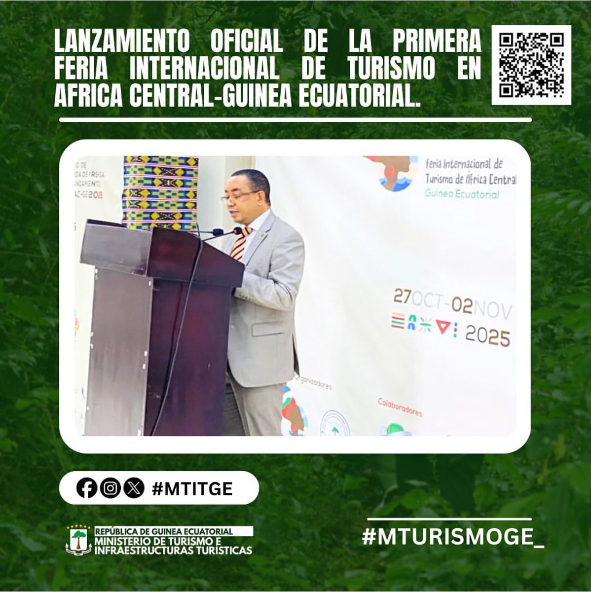 MTurismoGE_'s tweet photo. El Excmo. Señor Ministro de @MTurismoGE_ Don Antonio Pedro OLIVEIRA BORUPÚ en nombre del Gobierno de la República de Guinea Ecuatorial presidió el acto del lanzamiento institucional de la Feria Internacional de Turismo de Africa Central Guinea Ecuatorial (FITAC-GE). https://t.co/9gJFlvYjPo