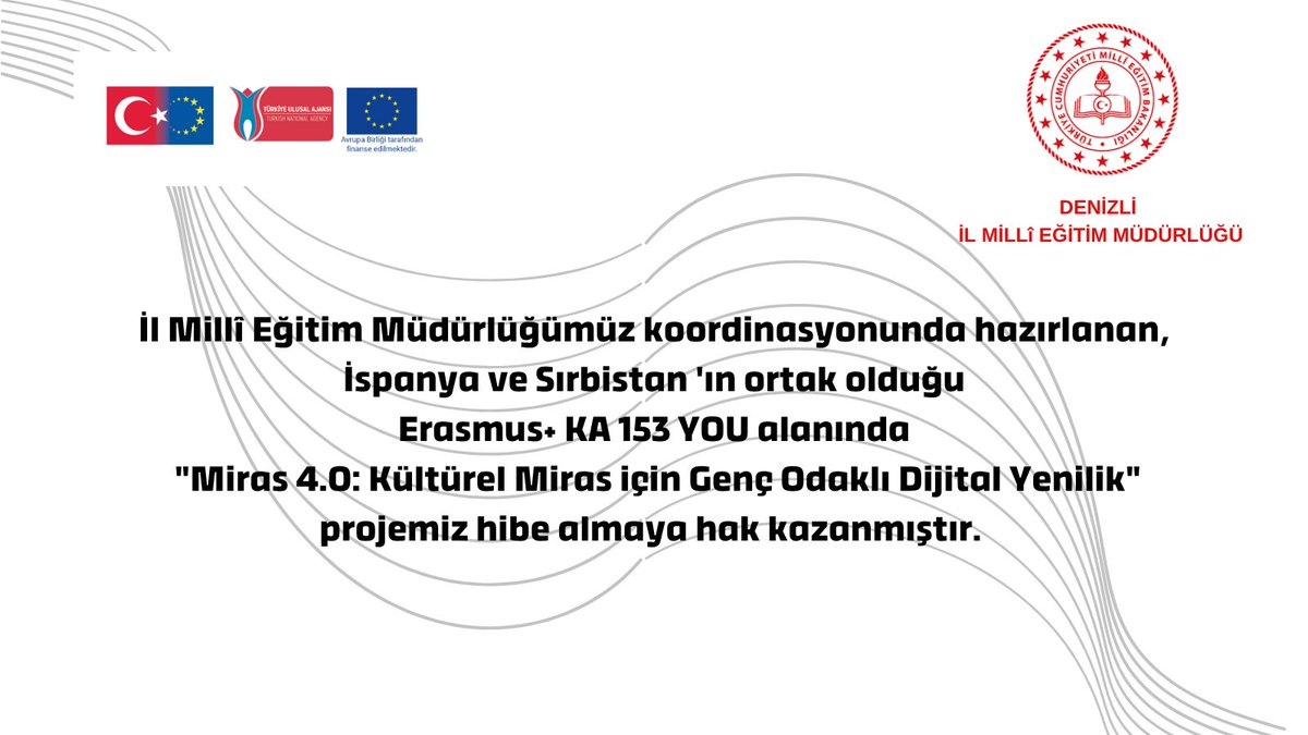 Denizli ARGE (@argedenizli) on Twitter photo Denizli İl Milli Eğitim Müdürlüğü koordinasyonunda hazırlanan KA153-YOU projemiz, Türkiye Ulusal Ajansı tarafından hibe almaya hak kazanmıştır!
ua.gov.tr/media/pembwj2j…
<a href="/ulusalajans/">Türkiye Ulusal Ajansı 🇹🇷 Turkish NA</a>
<a href="/denizlimem/">Denizli İl Millî Eğitim Müdürlüğü</a>
<a href="/emre_caliskan/">Emre Çalışkan</a>
<a href="/YTEMEL3/">Y.TEMEL</a> Denizli İl Milli Eğitim Müdürlüğü koordinasyonunda hazırlanan KA153-YOU projemiz, Türkiye Ulusal Ajansı tarafından hibe almaya hak kazanmıştır!
ua.gov.tr/media/pembwj2j…
<a href="/ulusalajans/">Türkiye Ulusal Ajansı 🇹🇷 Turkish NA</a>
<a href="/denizlimem/">Denizli İl Millî Eğitim Müdürlüğü</a>
<a href="/emre_caliskan/">Emre Çalışkan</a>
<a href="/YTEMEL3/">Y.TEMEL</a>