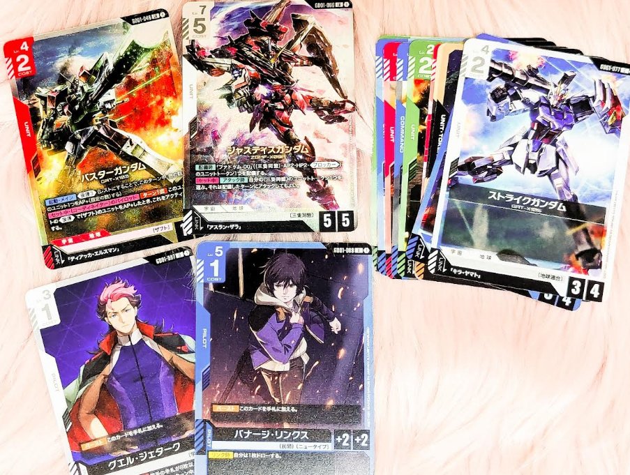 生放送ありがとうございました~~❣
ガンダムトーク楽しかった~~(。☌ᴗ☌｡)･*
配信中にガンダムカードゲーム2パック開封して、バスターとジャスティスのLR2枚GETしたのでザフトに入隊します！