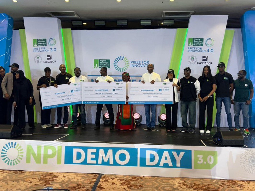 peace_igho's tweet photo. The top 3 innovators at the #NPI2025 are D-Olivetti, Promise Point and Gerocare.
$220k in Cash and equity shared amongst the top 3 winners by @NSIAInnovationP
Goodluck to all the team. https://t.co/T8RwkTNtDo