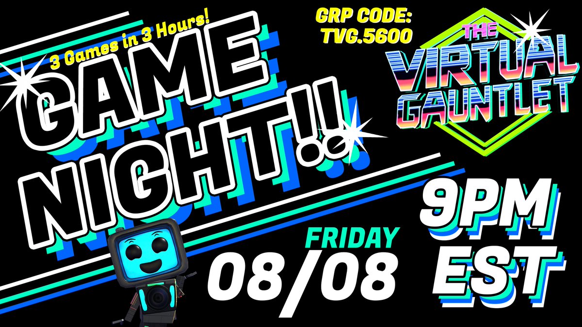 The Virtual Gauntlet (@virtualgauntlet) on Twitter photo GAME NIGHT ALERT!
We're running 3 Games in 3 Hours for The Virtual Gauntlet!
Friday, 08/08 9PM EST
Join the discord: discord.com/invite/w56q39V…
Join the VRChat group:
vrc.group/TVG.5600
#VRChat #vrgaming
<a href="/advancedcode/">Codeadvanced</a> <a href="/lionturtle21/">Lionturtle</a>
<a href="/EmilHaugeyt/">emilhauge</a> GAME NIGHT ALERT!
We're running 3 Games in 3 Hours for The Virtual Gauntlet!
Friday, 08/08 9PM EST
Join the discord: discord.com/invite/w56q39V…
Join the VRChat group:
vrc.group/TVG.5600
#VRChat #vrgaming
<a href="/advancedcode/">Codeadvanced</a> <a href="/lionturtle21/">Lionturtle</a>
<a href="/EmilHaugeyt/">emilhauge</a>