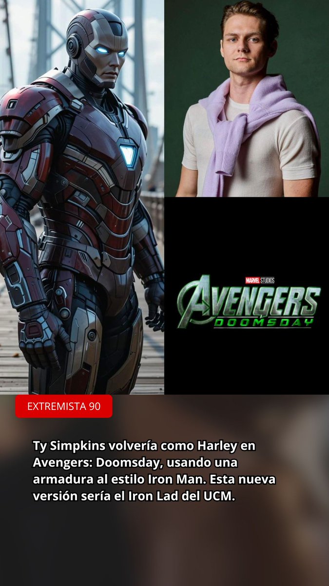 rleonp90's tweet photo. RUMOR: Ty Simpkins regresa como Harley en Avengers: Doomsday… ¡y con armadura de Iron Man! 🔥
Se convertiría en el Iron Lad del UCM, reinventado por los Russo 😱
¿Te gusta este giro?
#AvengersDoomsday #IronLad #MarvelRumors #MCU #TySimpkins https://t.co/pblrH6Pkqt