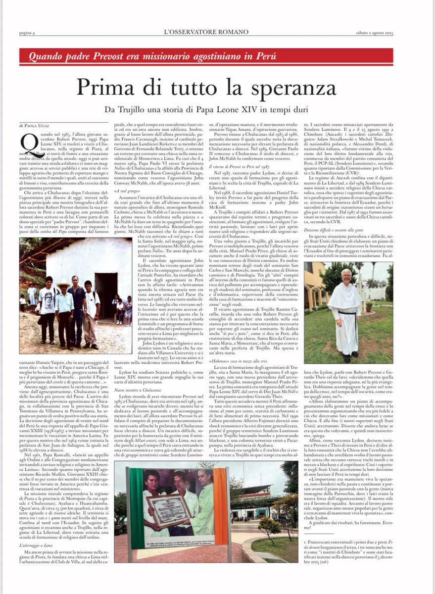 Alessandro Gisotti (@agisotti) on Twitter photo Quando padre Prevost e gli altri agostiniani decisero di restare in Perù nei tempi più duri per il Paese. <a href="/larryportera/">Paola Ugaz</a> racconta su <a href="/oss_romano/">L'Osservatore Romano</a> come - 40 anni fa - il futuro Leone XIV iniziò la sua esperienza di missionario a Chulucanas una delle località più povere del Paese. Quando padre Prevost e gli altri agostiniani decisero di restare in Perù nei tempi più duri per il Paese. <a href="/larryportera/">Paola Ugaz</a> racconta su <a href="/oss_romano/">L'Osservatore Romano</a> come - 40 anni fa - il futuro Leone XIV iniziò la sua esperienza di missionario a Chulucanas una delle località più povere del Paese.