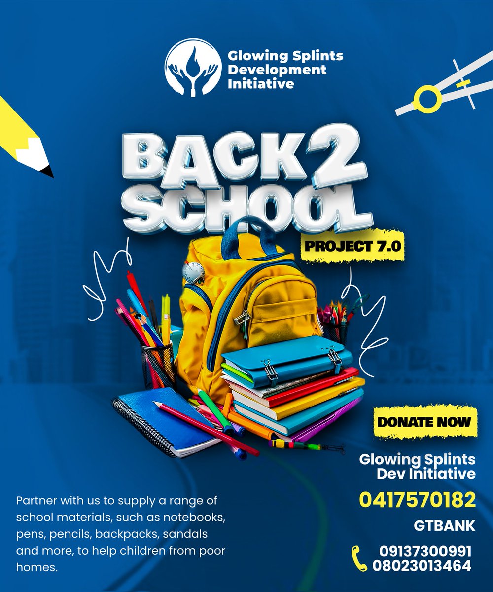 DevtGlowing's tweet photo. We're excited to launch our Back to School Project 7.0 giving children the tools, support, and confidence they need to succeed in the new school year 
To partner, send us a DM or donate to:-
Glowing Splints Dev Initiative 
0417570182
GTBank 

#BackToSchool
#leavenochildbehind https://t.co/mSNTGk0bQc