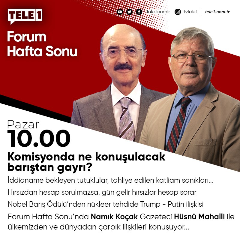 Tele1 TV (@tele1comtr) on Twitter photo ➤Komisyonda ne konuşulacak barıştan gayrı?
➤İddianame bekleyen tutuklular, tahliye edilen katliam sanıkları..
➤Hırsızdan hesap sorulmazsa, gün gelir hırsızlar hesap sorar
<a href="/namko54/">Namık Koçak</a> <a href="/husnumahalli/">Hüsnü Mahalli حسني محلي</a>
Pazar saat 10.00'da TELE1'de! ➤Komisyonda ne konuşulacak barıştan gayrı?
➤İddianame bekleyen tutuklular, tahliye edilen katliam sanıkları..
➤Hırsızdan hesap sorulmazsa, gün gelir hırsızlar hesap sorar
<a href="/namko54/">Namık Koçak</a> <a href="/husnumahalli/">Hüsnü Mahalli حسني محلي</a>
Pazar saat 10.00'da TELE1'de!