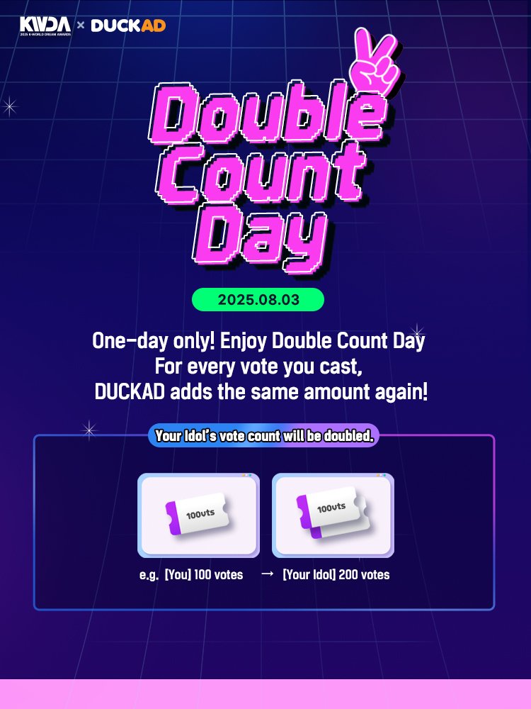 🚨EL DÍA DE HOY TUS VOTOS VALEN DOBLE! 🎟️🎟️ 🚨

🗳️|  <a href="/BTS_twt/">방탄소년단</a> se encuentra nominado en la categoría “Boy Group Popularity” de los K-World Dream Awards. 💟

Deja tus votos, e invita a más ARMY's a participar de la votación. 💫

📱App: DUCKAD