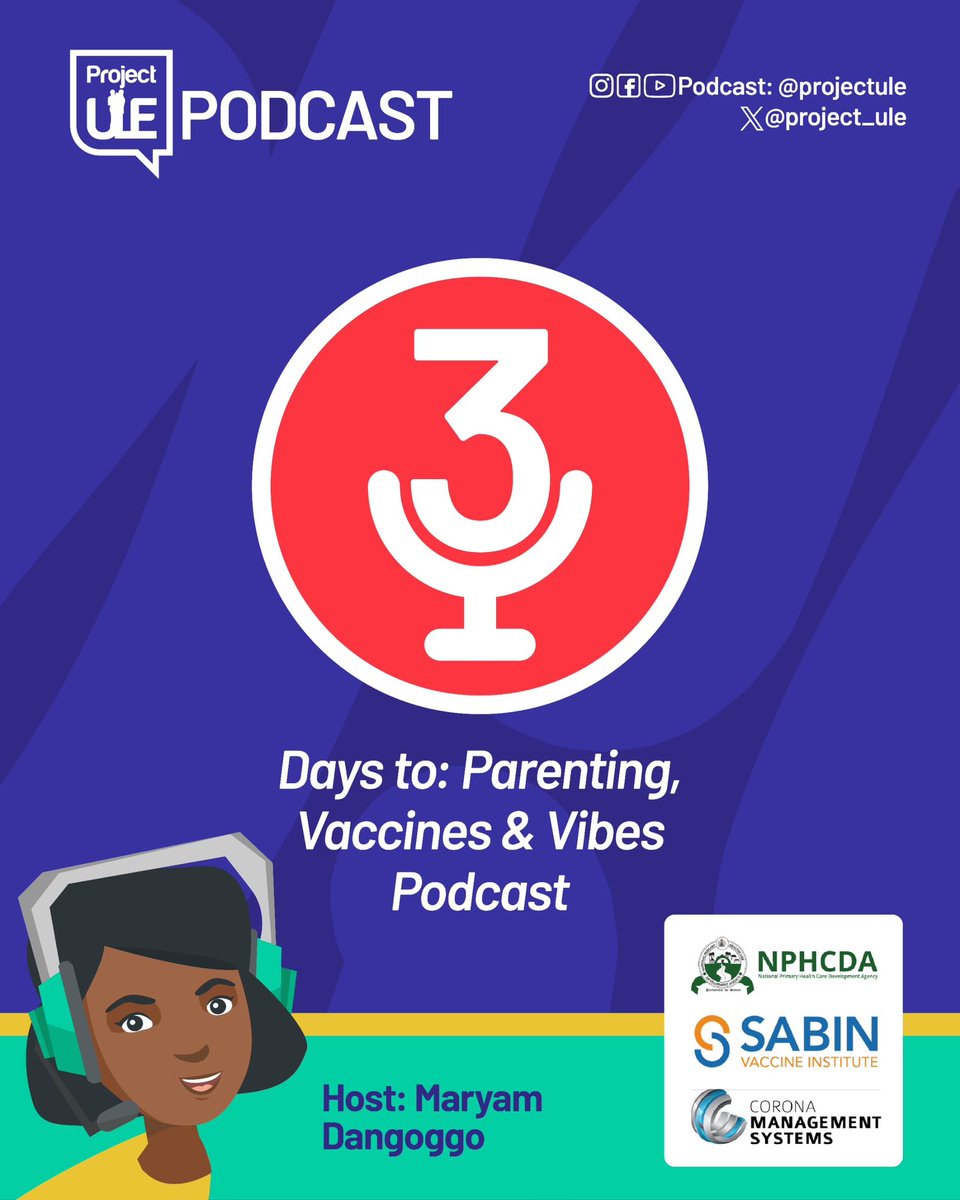 project_ule's tweet photo. 3 DAYS LEFT!

Parenting, Vaccines &amp; all the vibes you never knew you needed.
Hosted by Maryam Dangoggo.

#projectule #parentingpodcast #vaccines https://t.co/wae9sBYdnP