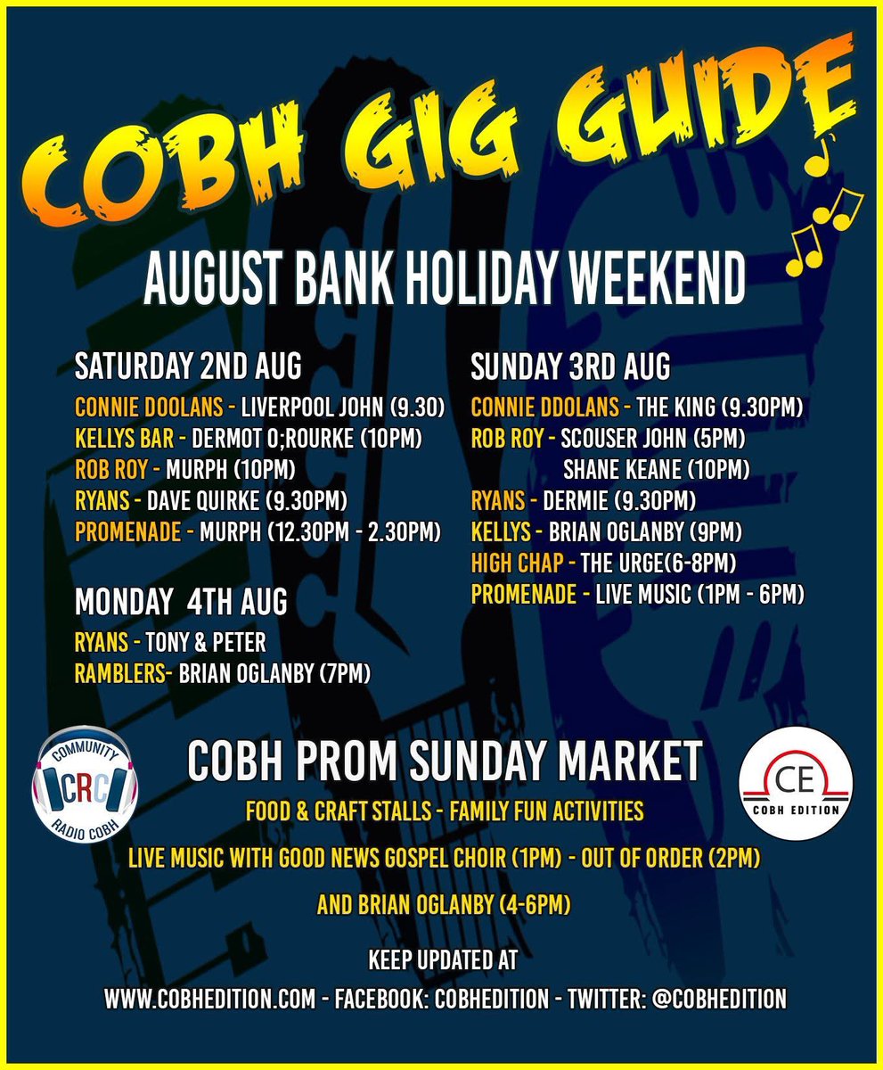 CobhTourism's tweet image. Your #Cobh Gig Guide curtesy of @CobhEdition