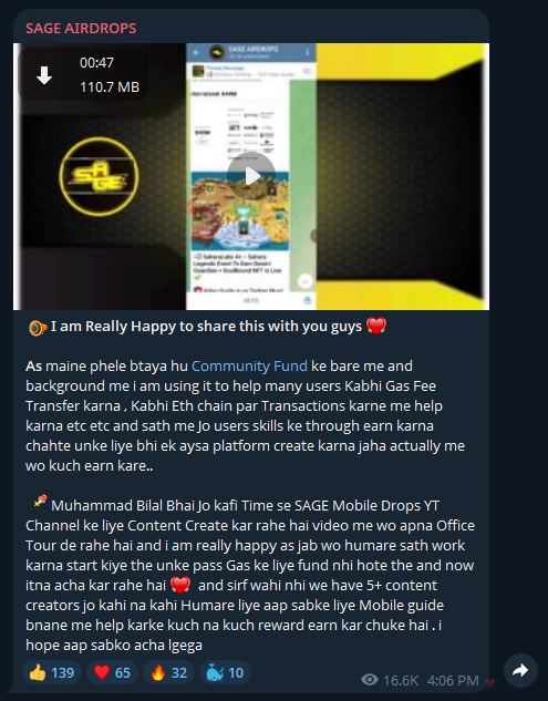Sumit_2088's tweet photo. @Crypto_SunnyS @cryptoimsny2 Airdrop sheet update kar diya karo + community Fund kidhar gya "last baat TG per 02/04/2025" + agar "SAGE Family" ka liya kar raha ha too "SAGE Family" koo diya kya ha + https://t.co/IVPhbyCBVi