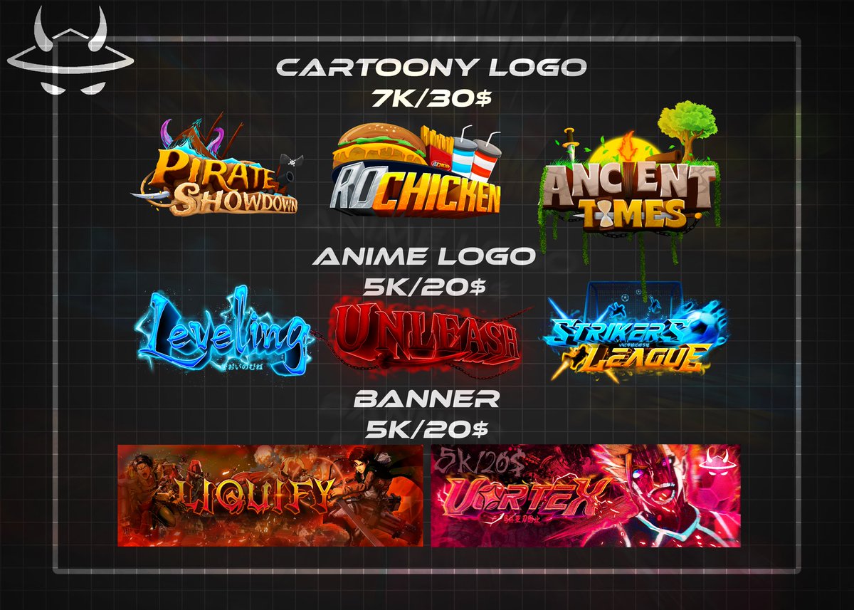 VortexLogos's tweet image. COMMISSIONS OPEN AGAIN
NEW COMM SHEET

Cartoony Logo 7k/30$
Anime Logo 5k/20$
JOIN MY SERVER TO COMM 

discord.gg/gp844QvGCv
#Roblox #robloxart #logo #Commission #RobloxDev #Fortnite