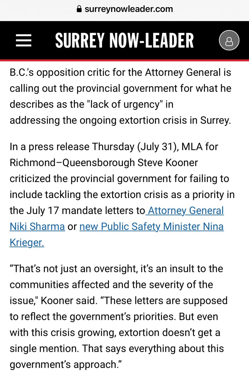 Solicitor General Krieger, I’m not making this a partisan issue — your NDP government is. 

By failing to take urgent, meaningful action on the serious extortion crisis in the South Asian community, you’re forcing me to call your government out. 

I shouldn’t have to do this.