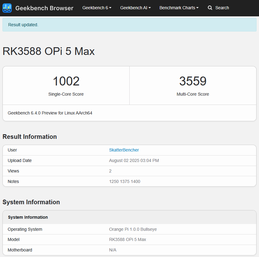 We finally got there ... 1000+ RK3588

browser.geekbench.com/v6/cpu/13142095