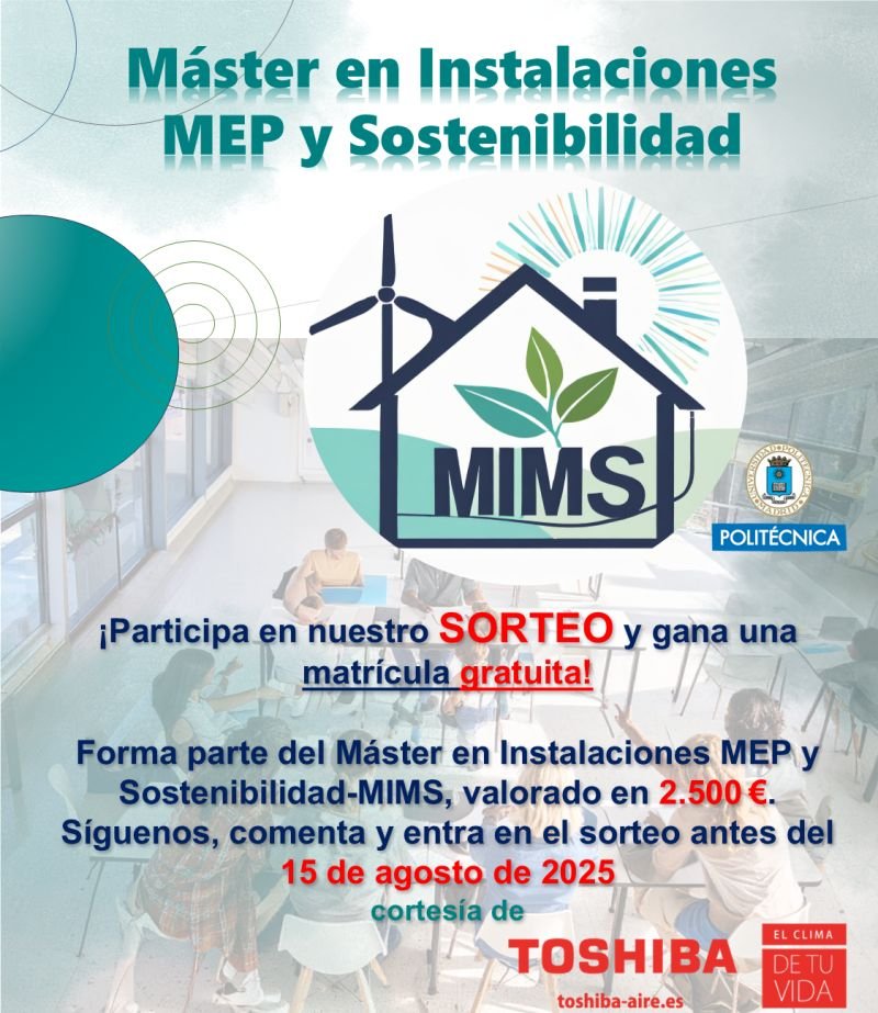 🔉Forma parte del Máster en Instalaciones MEP y Sosteniblidad MIMS  ⚙️💡🎓
Participa en el sorteo y gana una matrícula gratuita‼️🍀
short.upm.es/kc2yi
short.upm.es/kgs3y