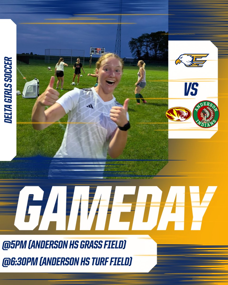 Delta High School Girls Soccer (@deltagirlssocc) on Twitter photo π₯π SUMMER GAME DAY, DELTA FANS! ππ₯
Our Lady Eagles are back on the pitch tonight for a summer doubleheader at Anderson! β½π₯
β° Game 1: 5:00 PM (40-minute match) β Grass Field
β° Game 2: 6:30 PM (Full match) β Turf Field
π Anderson High School
Letβs go, Eagles! π¦
ππ π₯π SUMMER GAME DAY, DELTA FANS! ππ₯
Our Lady Eagles are back on the pitch tonight for a summer doubleheader at Anderson! β½π₯
β° Game 1: 5:00 PM (40-minute match) β Grass Field
β° Game 2: 6:30 PM (Full match) β Turf Field
π Anderson High School
Letβs go, Eagles! π¦
ππ
