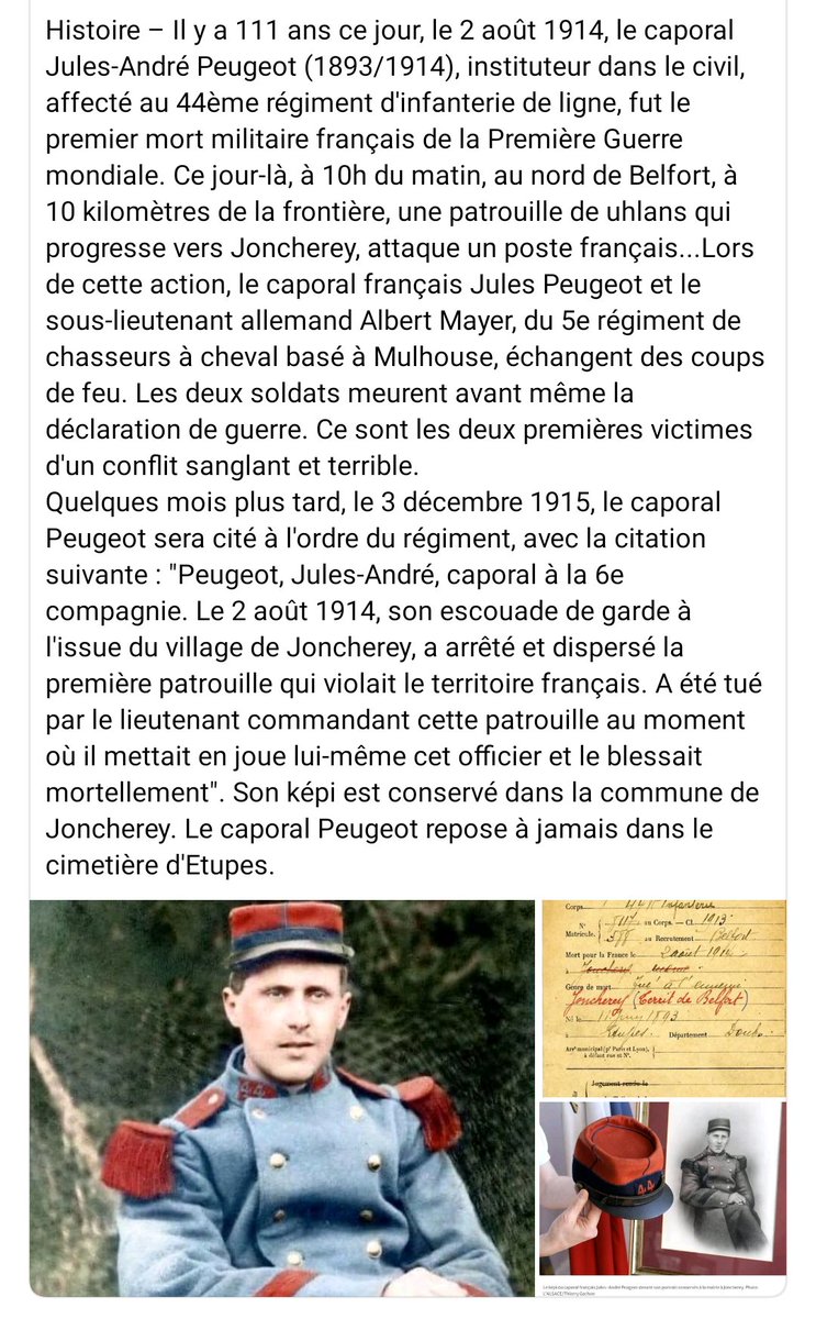 Il y a 111 ans...
#caporalPeugeot 
#1GM #guerre19141918 <a href="/bfc_region/">Région Bourgogne-Franche-Comté</a>