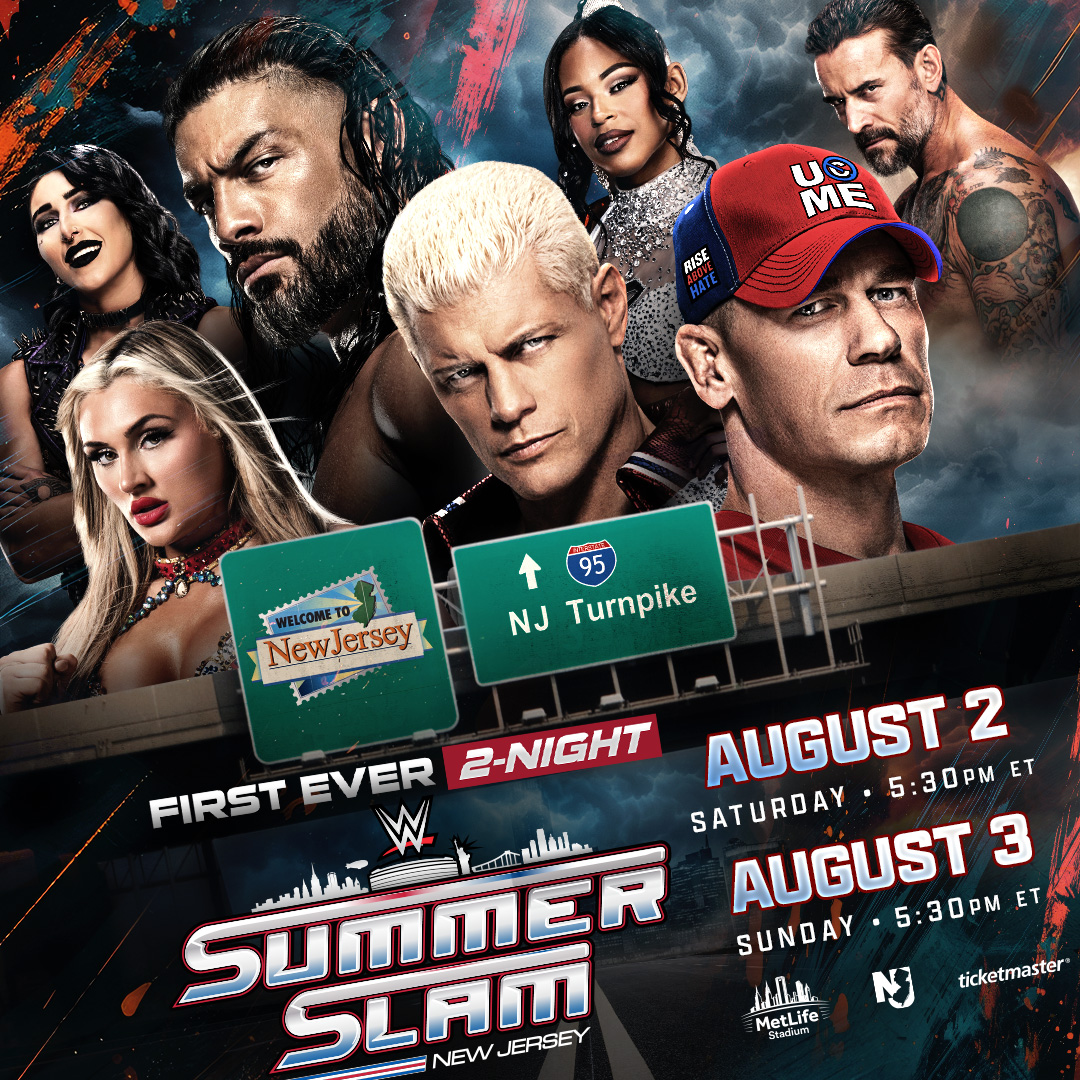 MetLife Stadium (@metlifestadium) on Twitter photo Are you ready to rumble?? The first ever 2-night WWE SummerSlam is here! 
π₯Tonight Roman Reigns & Jey Uso take on Bron Breakker & Bronson Reed 
π₯Sunday night features John Cena vs. Cody Rhodes
π Parking Lots Open: 12:30PM
ποΈ Stadium Gates Open: 3:30PM
π€Ό Event Starts: 5:30PM Are you ready to rumble?? The first ever 2-night WWE SummerSlam is here! 
π₯Tonight Roman Reigns & Jey Uso take on Bron Breakker & Bronson Reed 
π₯Sunday night features John Cena vs. Cody Rhodes
π Parking Lots Open: 12:30PM
ποΈ Stadium Gates Open: 3:30PM
π€Ό Event Starts: 5:30PM