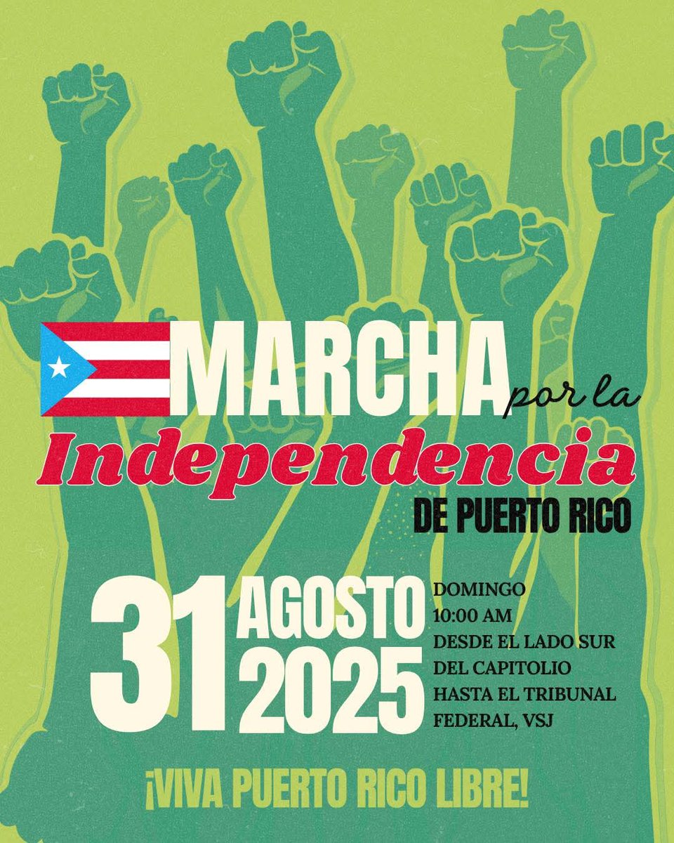 #MarchaporlaIndependencia
<a href="/AgenciaINS/">Inter News Service</a> <a href="/BBPRTV/">Bad Bunny HQ</a> <a href="/crivlugo/">Carlos Rivera Lugo</a> <a href="/BUDPR/">Boricuas Unidos en la Diáspora</a> <a href="/Cheparalitici/">Che Paralitici</a> <a href="/TorresGotay/">Benjamín Torres Gotay 🇵🇷</a> <a href="/SamuelCepedaPR/">Samuel E. Cepeda Arcelay</a> <a href="/VoceroPR/">El Vocero de Puerto Rico</a> <a href="/dpipct/">Diáspora PIP Connecticut (DPIP-CT)</a>