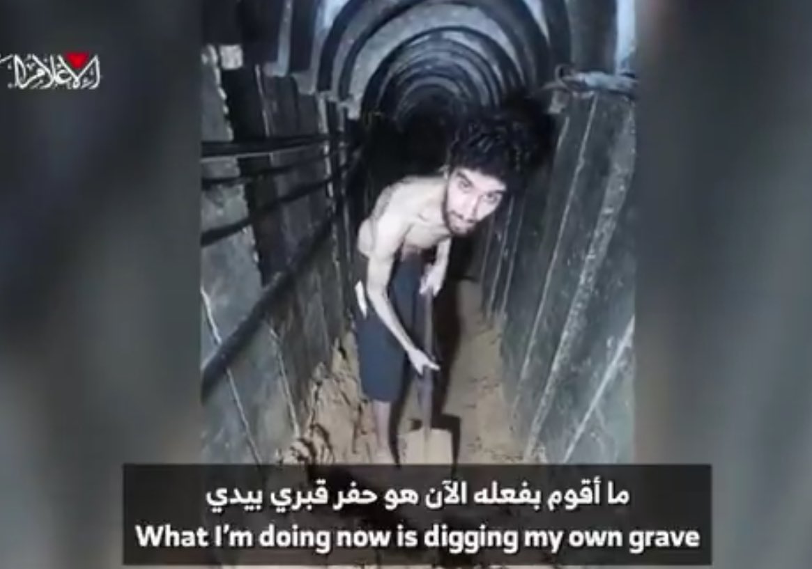 This is Evyatar David, one of the remaining hostages in Gaza. Hamas has released this video of him, in which the emaciated Evyatar is made to dig his own grave.

No daily newspapers in the Western world will feature him on their front page. But you should know his name.
