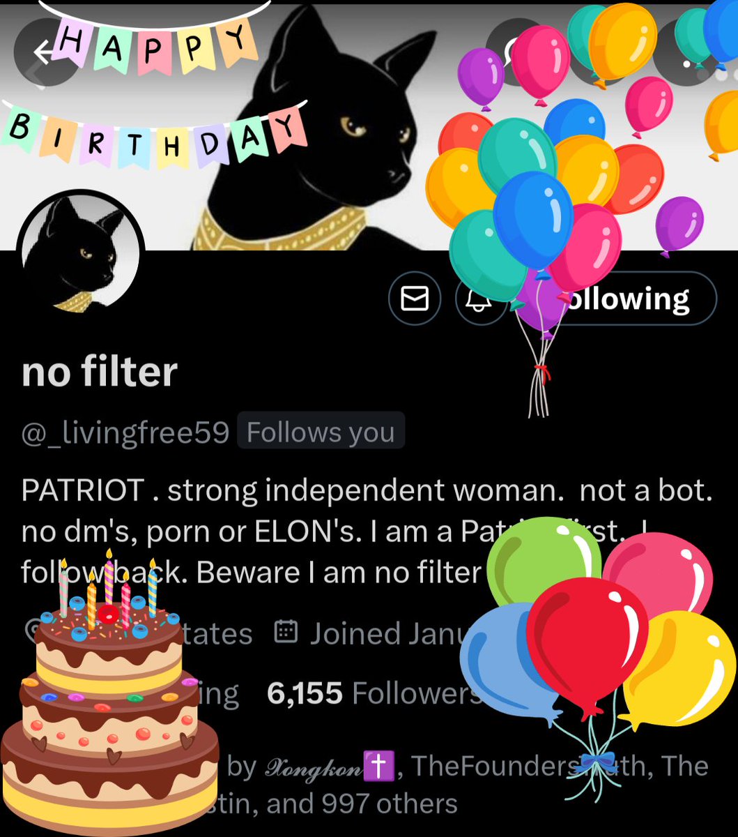 Hello friends! 
It is my good friend <a href="/_livingfree59/">no filter</a>  's
Birthday today!! 
Please help me make it special for her! She's a great patriot and a better friend! And since X didn't want to give her balloons,I did! 😂 
Let's make her smile today! 
One team, One fight! 🇺🇲