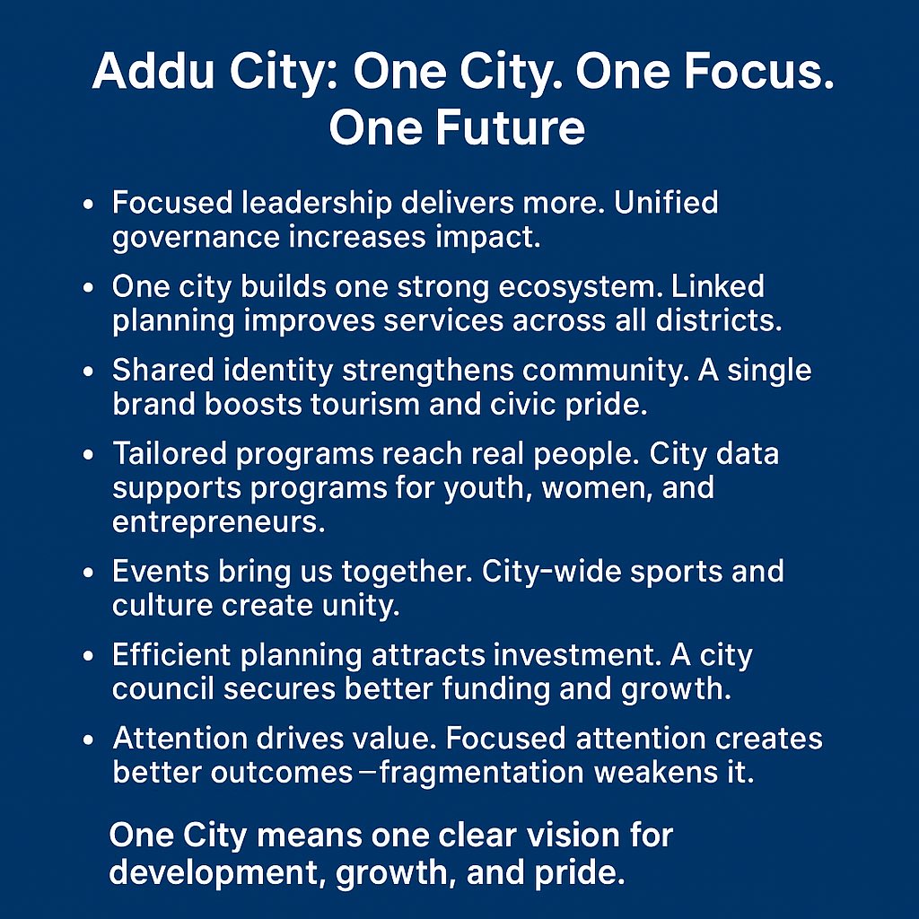 noo_igthisoadh's tweet image. Addu was made One City to give people one voice, one plan, and one future. Fragmentation divides attention. Unity delivers results.
#OneCityOneCommunity
#AdduCity