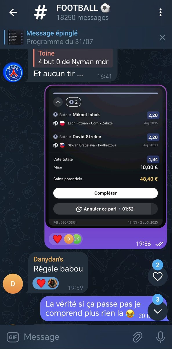 ISHAAAAAAAK OUIII POUR LA CÔTE À 4,84 DANS LE CANAL ✅✅

t.me/+-PHhJ50H2uNhZ…

#TeamParieur #TeamParieurs #Pronos