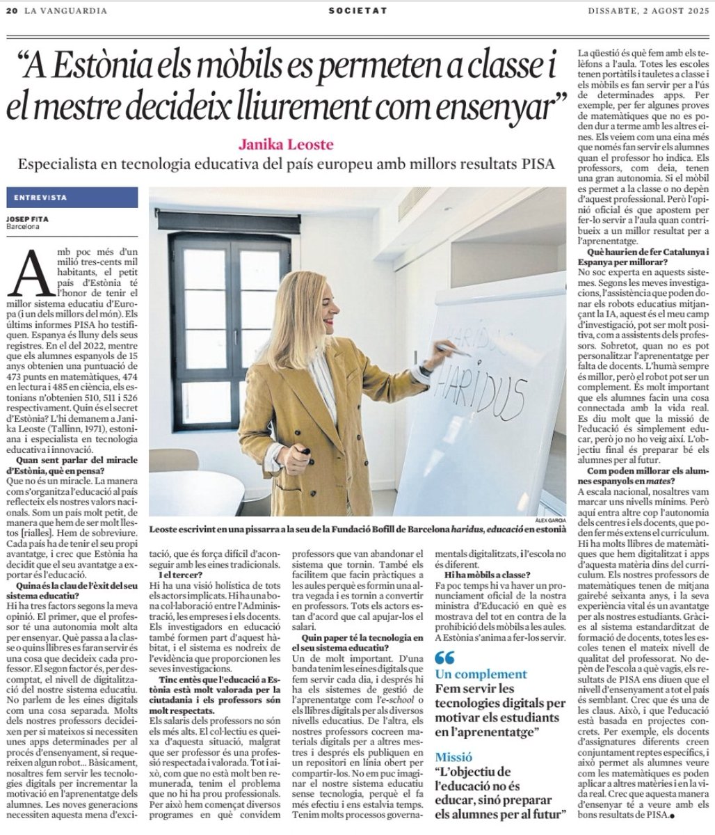 Toni Burgaya (@aburgaya) on Twitter photo Recomano entrevista de <a href="/JosepFita/">Josep Fita</a> a <a href="/JanikaLeoste/">Janika Leoste</a> (educació a Estònia)
Remarco la importància de la col·laboració entre Administració, empreses, docents i investigació (el sistema es nodreix de l'evidència que proporcionen les investigacions), i el lideratge i autonomia docent Recomano entrevista de <a href="/JosepFita/">Josep Fita</a> a <a href="/JanikaLeoste/">Janika Leoste</a> (educació a Estònia)
Remarco la importància de la col·laboració entre Administració, empreses, docents i investigació (el sistema es nodreix de l'evidència que proporcionen les investigacions), i el lideratge i autonomia docent