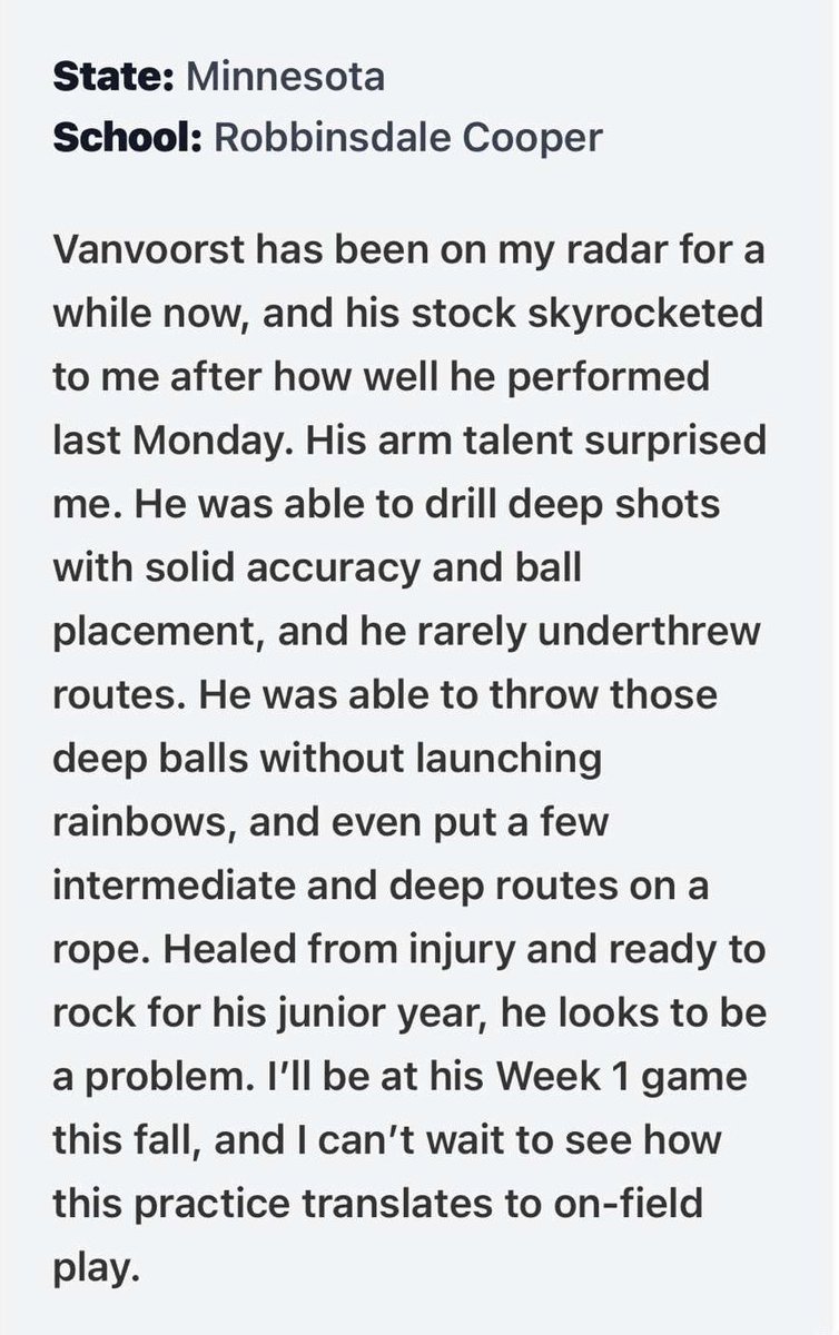BeckhamVanVoorst (@beckham_vv) on Twitter photo Thank you <a href="/MNFBSpotlight/">MNFootballSpotlight</a> for the write up. Can’t wait for the season !
<a href="/612Qs/">612 Quarterbacks</a> <a href="/cooperhawksFB/">Cooper Hawks FB</a> Thank you <a href="/MNFBSpotlight/">MNFootballSpotlight</a> for the write up. Can’t wait for the season !
<a href="/612Qs/">612 Quarterbacks</a> <a href="/cooperhawksFB/">Cooper Hawks FB</a>