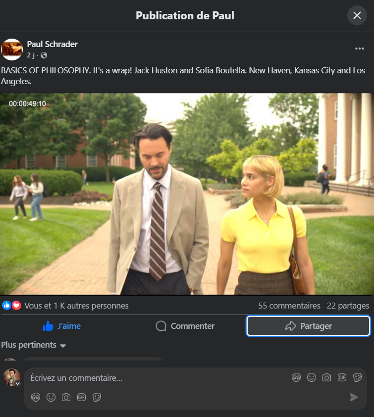 BASICS OF PHILOSOPHY  the new film of Paul Schrader  with Sofia Boutella  and Jack Huston . Congrats . #SofiaBoutella #Algeria #Hollywood #JackHouston #JohnHuston #AnjelicaHuston #PaulSchrader #Madonna