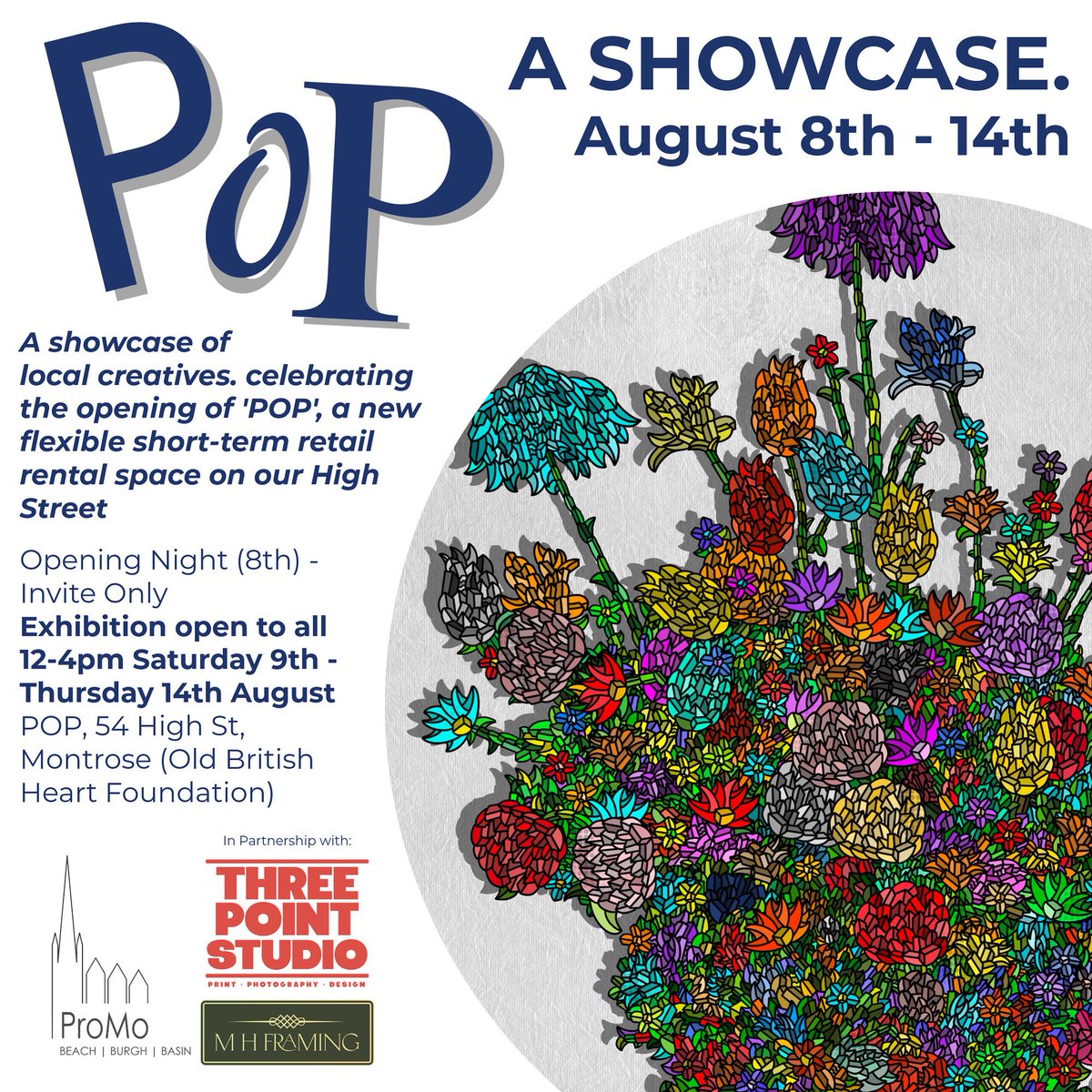 Happy to announce that I will have art on show in Montrose, Scotland, next week! If you’re local pop along and have a look. 

The show is in collaboration with ProMo, MH Framing &amp; my own printing business, Three Point Studio ❤️