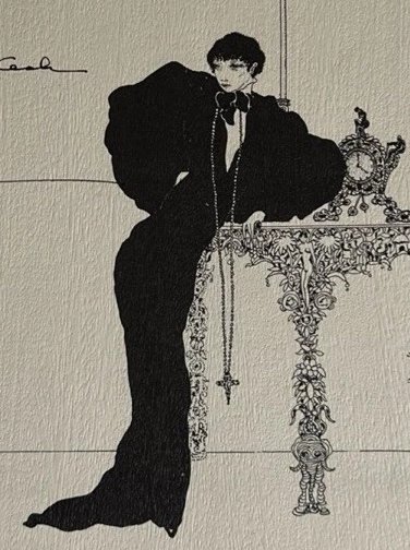 Madame Yna Majeska's (Henriette Stern) 1920's decadent illustrations fits within the territory of Post-Beardsley artists such as Alastair &amp; Harry Clarke. Unfortunately, being female, there is very little of her work available &amp; precious little info except she died in 1959.