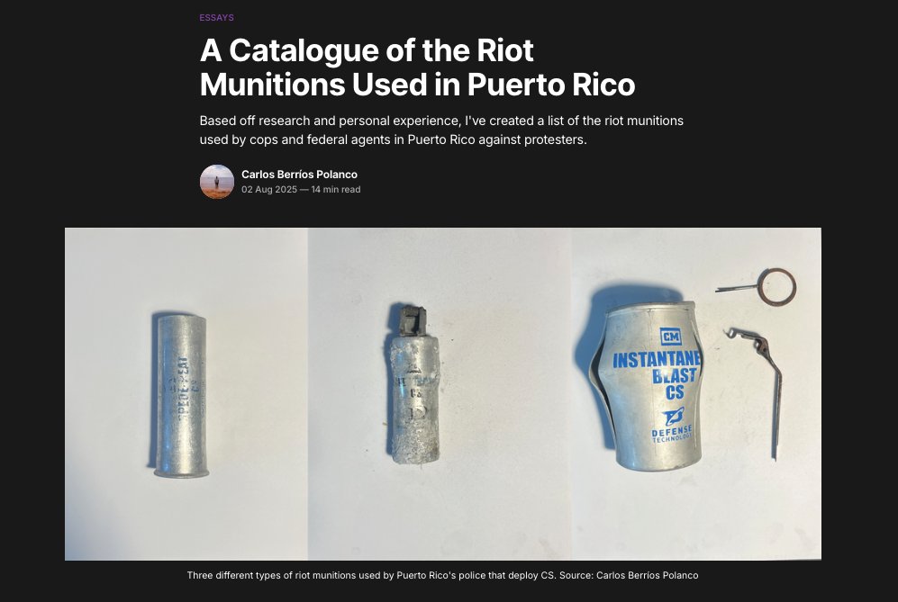 Vaquero2XL's tweet image. Wrote a semi-comprehensive breakdown of all the riot munitions used by cops and feds during protests in Puerto Rico over the last couple of years. Currently working on a Spanish translation for the article.

Link in next tweet &amp;gt;&amp;gt;&amp;gt;