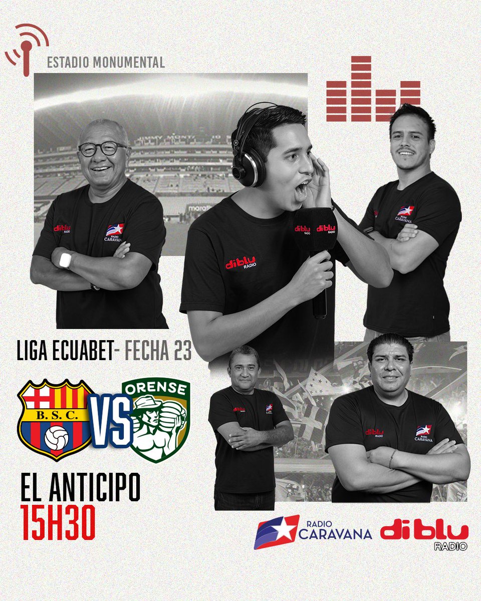 🔥 ¡ARRANCA EL ANTICIPO!

🎙️ <a href="/gileralava/">Eduardo Giler Alava</a> 
🎙️ <a href="/CarlosVictorM/">Carlos V. Morales</a> 
🎙️ <a href="/gallardogerman/">Germán Gallardo R.</a> 
🎙️ <a href="/ccarrasco750/">Christian Carrasco</a> 
🎙️ #MarcosRomero 

🟡 <a href="/BarcelonaSC/">BARCELONA S.C.</a> 🆚 <a href="/Orense_SC/">Orense Sporting Club</a> 🟢

🏆 <a href="/LigaEcuabetec/">Liga Ecuabet</a> 
🗓️ Fecha 23
🏟️ Monumental
⏰ 16H30

👉🏻 Disfrútalo por diblu.ec y radiocaravana.com