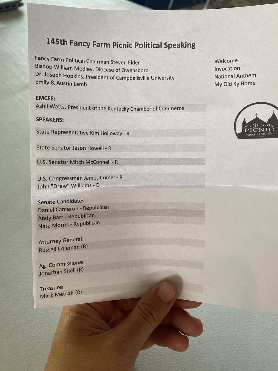 145th Fancy Farm slate of speakers, which includes U.S. Sen. Mitch McConnell